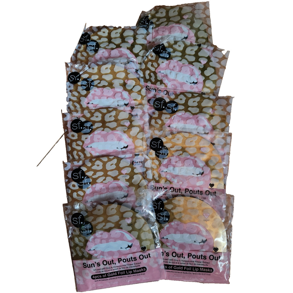 Sun’s Out, Pouts Out Gold Foil Lip Mask – Hydrating 10-Pack – New Sealed